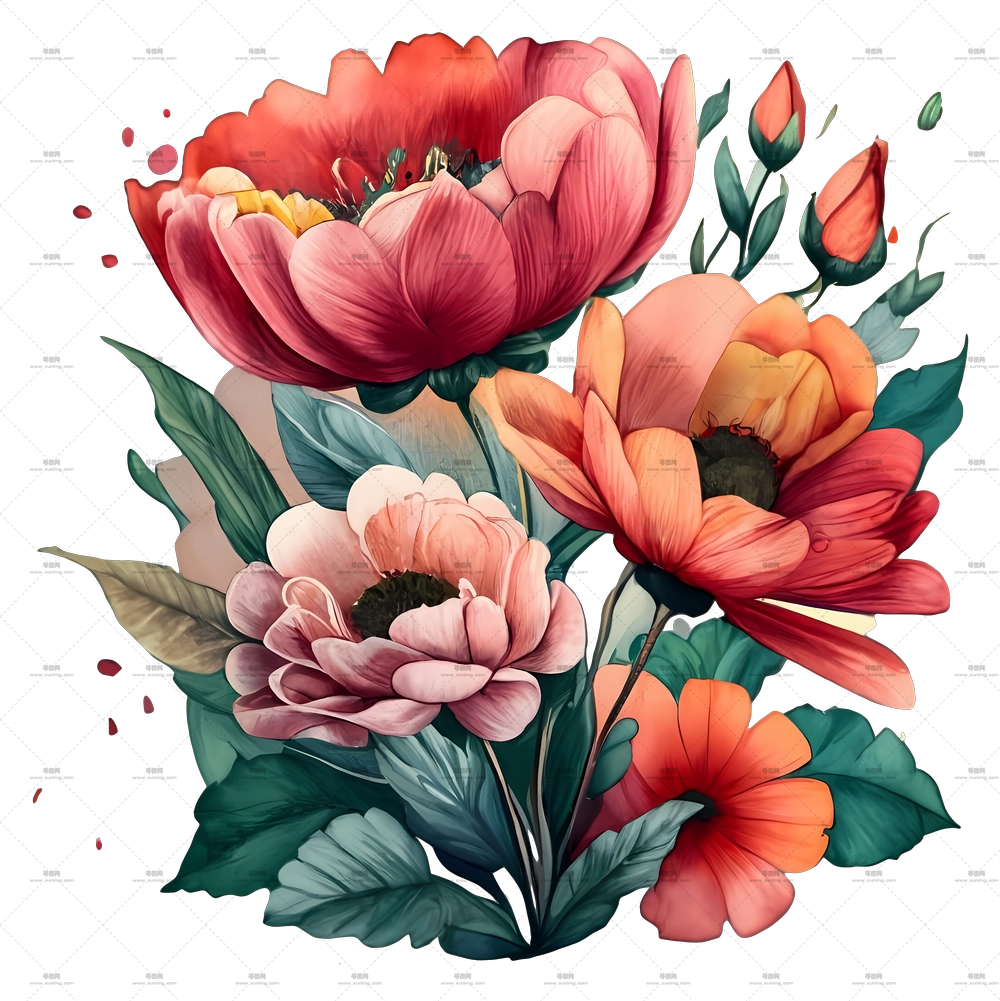 多彩花束插画PNG免抠图预览图