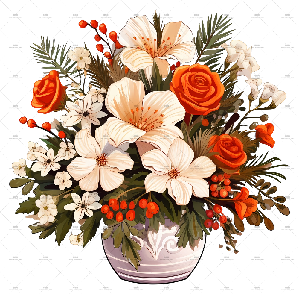 花瓶中的花束 – 精美花瓶中的美丽花束PNG免抠图预览图