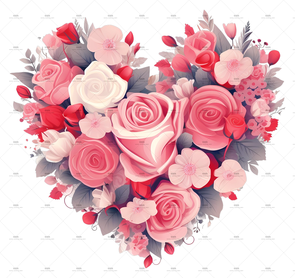 心形花束 – 玫瑰与花朵的心形花束PNG免抠图预览图
