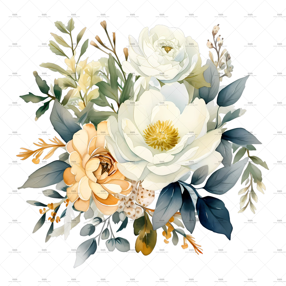 婚礼花朵 – 美丽的多花花束PNG免抠图预览图