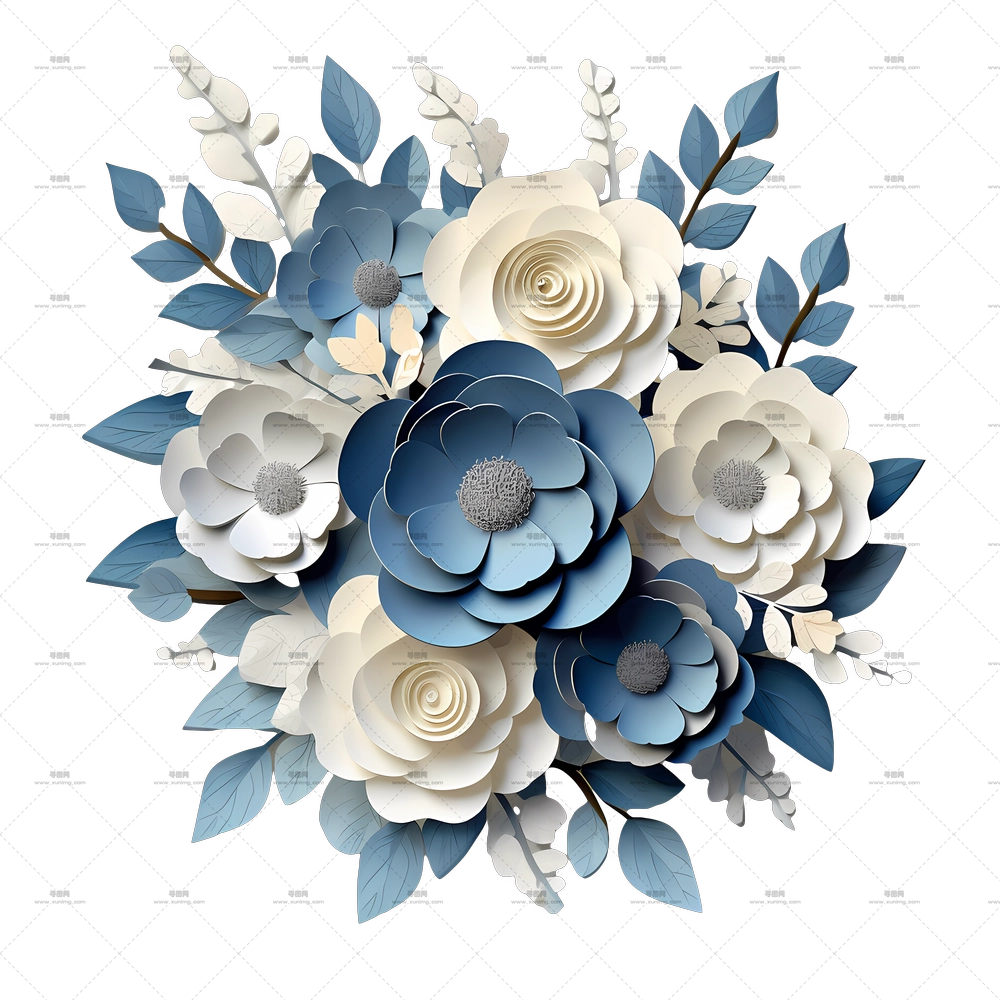 婚礼花 – 蓝白花束PNG免抠图预览图