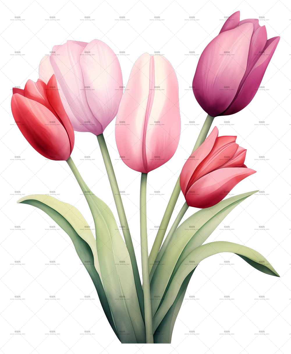 红郁金香 – 精美的郁金香花束插画PNG免抠图预览图