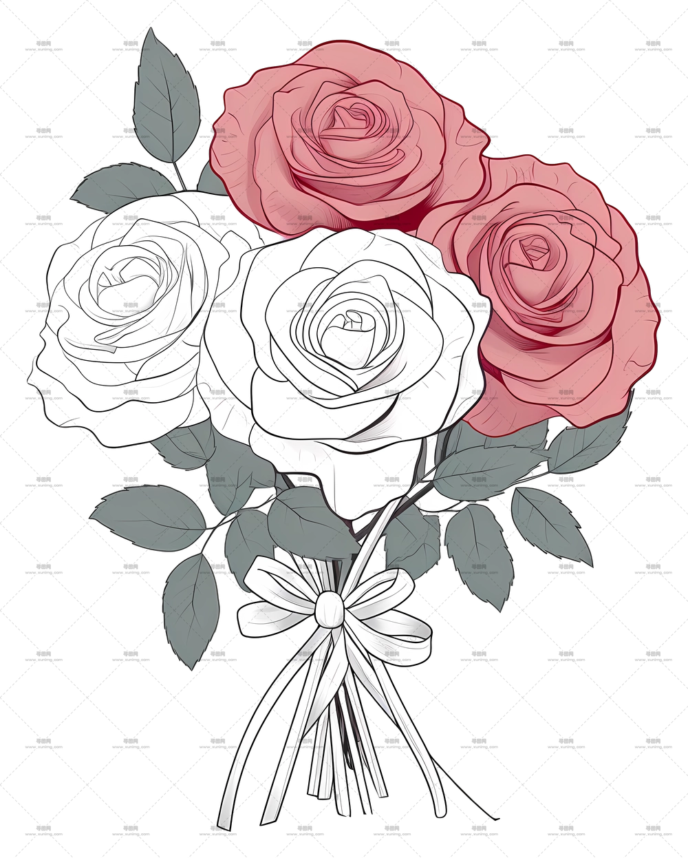 玫瑰花束 – 美丽的玫瑰花束插图PNG免抠图预览图