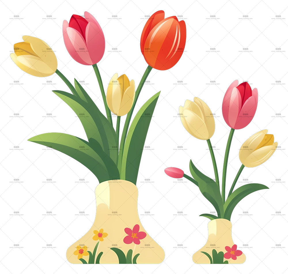 陶瓷花瓶 – 装饰着多彩郁金香花束的花瓶PNG免抠图预览图 陶瓷花瓶 – 装饰着多彩郁金香花束的花瓶PNG免抠图预览图