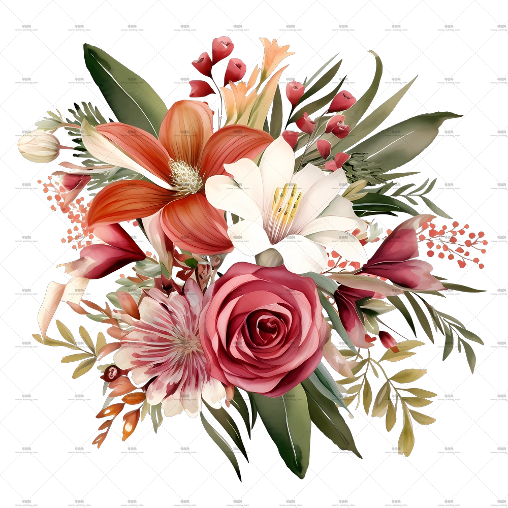 婚礼鲜花 – 美丽的多重花卉花束PNG免抠图预览图