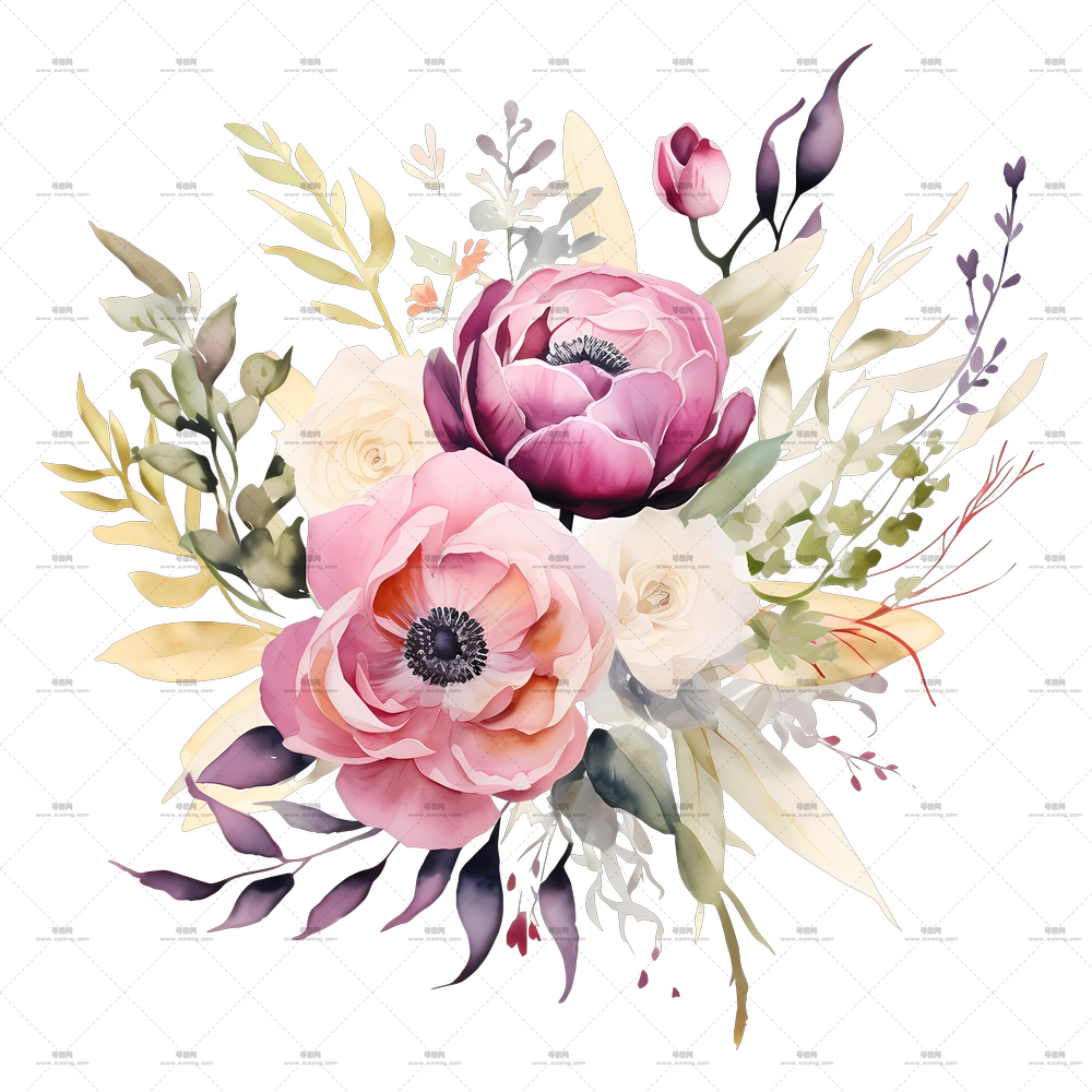 婚礼花艺 – 花束水彩插画PNG免抠图预览图