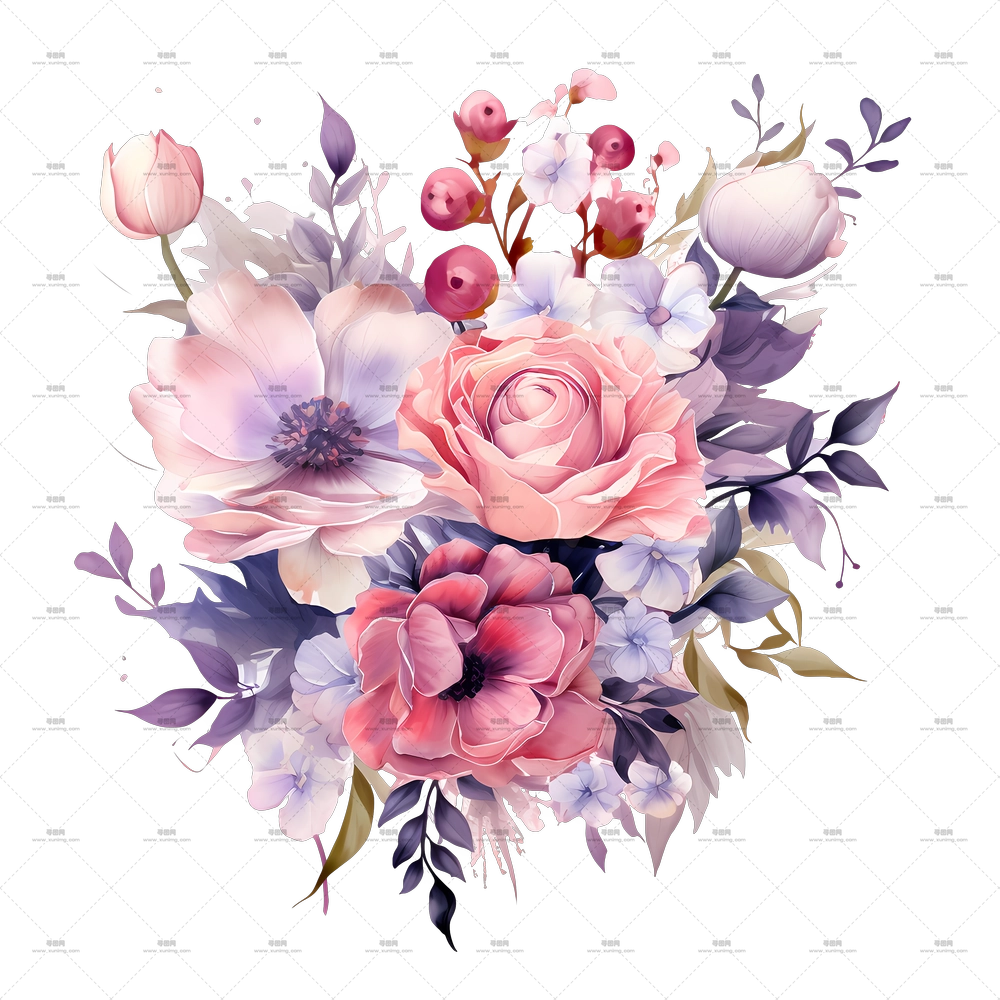 婚礼花艺邀请设计 – 水彩花卉束插画PNG免抠图预览图