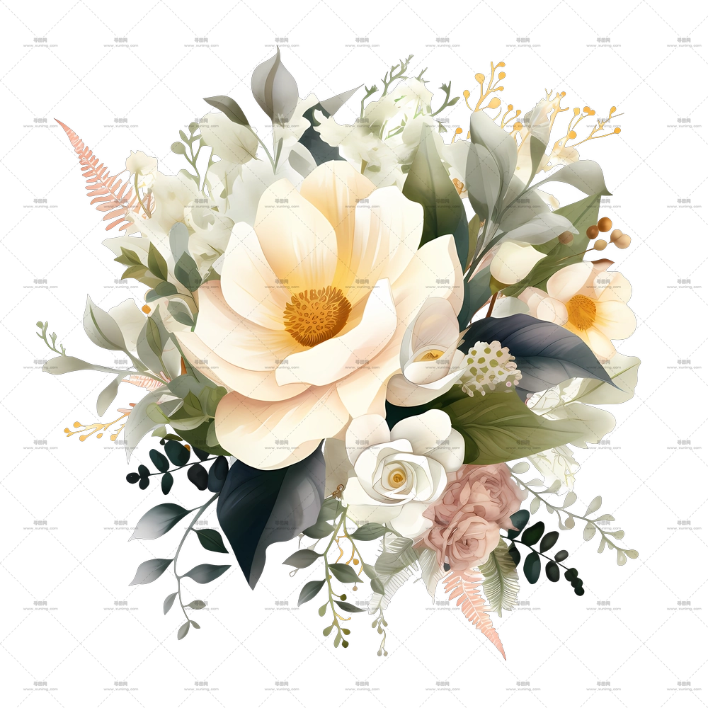 婚礼花艺邀请设计 – 美丽的花卉束PNG免抠图预览图