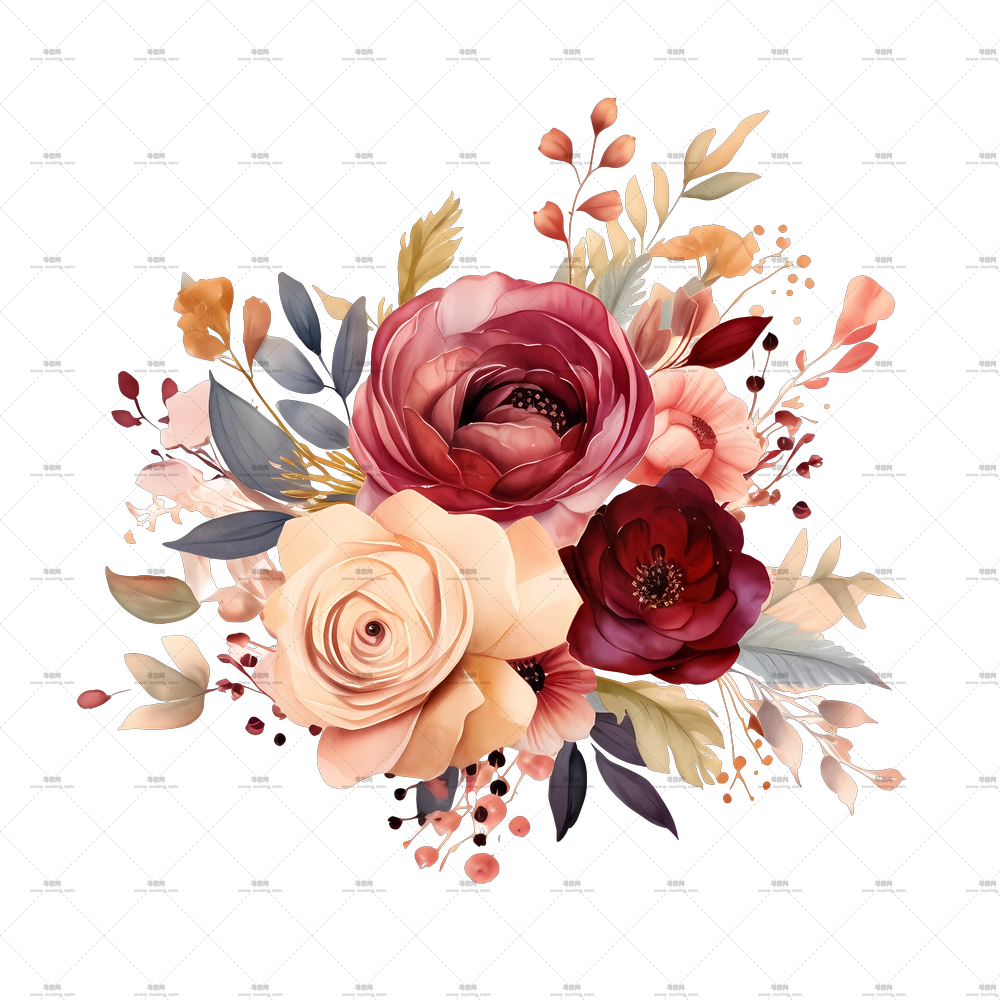 婚礼花艺 – 多彩花束插画PNG免抠图预览图