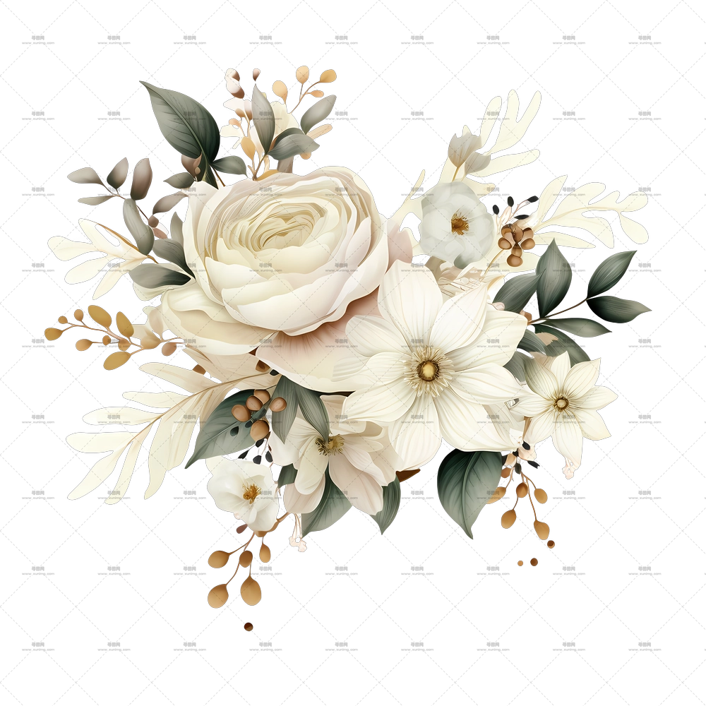 婚礼花 – 带白色玫瑰的优雅花束PNG免抠图预览图 婚礼花 – 带白色玫瑰的优雅花束PNG免抠图预览图