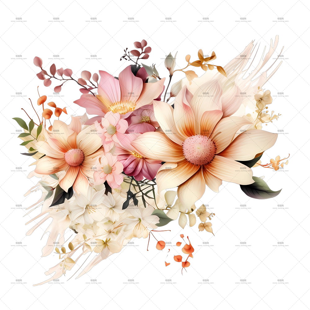婚礼鲜花 – 粉色和桃色花束PNG免抠图预览图