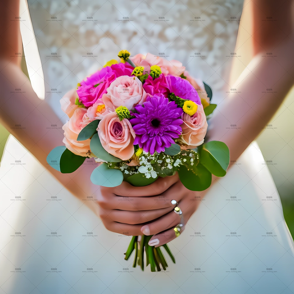 幸福婚礼 – 新娘手持花束PNG免抠图预览图