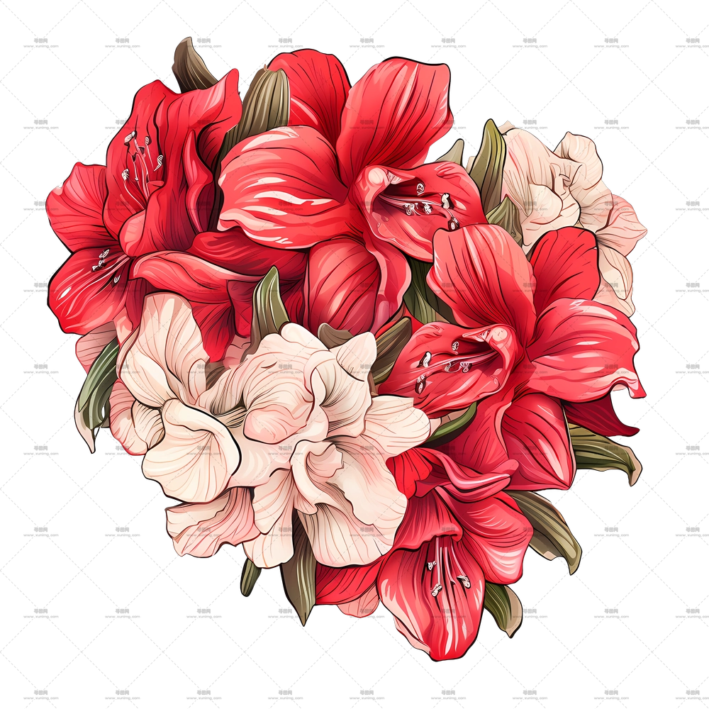 晚香玉花 – 带有晚香玉和白色花朵的装饰花束PNG免抠图预览图