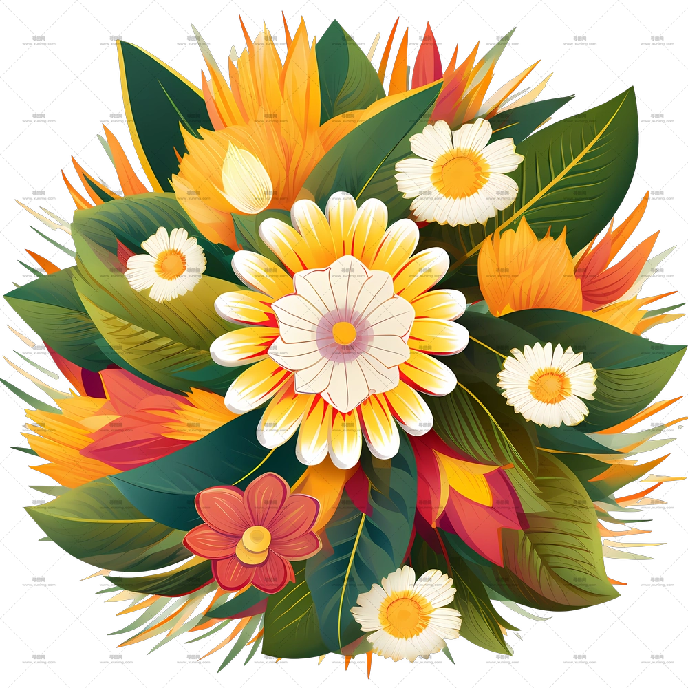 昂安 – 色彩缤纷的花束，带有鲜艳的花瓣PNG免抠图预览图