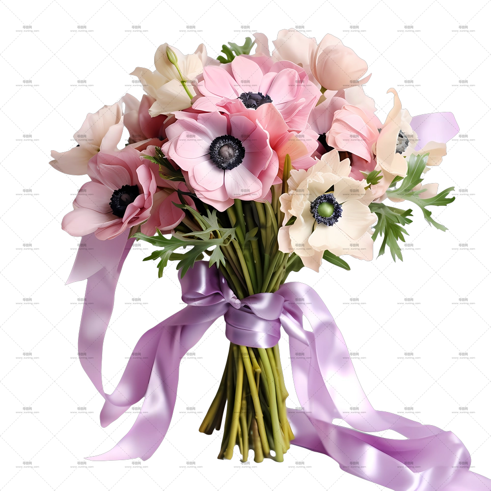风信子花 – 粉色花束，系有紫色丝带PNG免抠图预览图