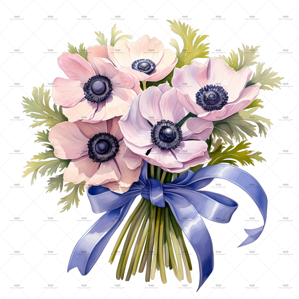 风信子花 – 粉色与白色花束，系有丝带PNG免抠图预览图