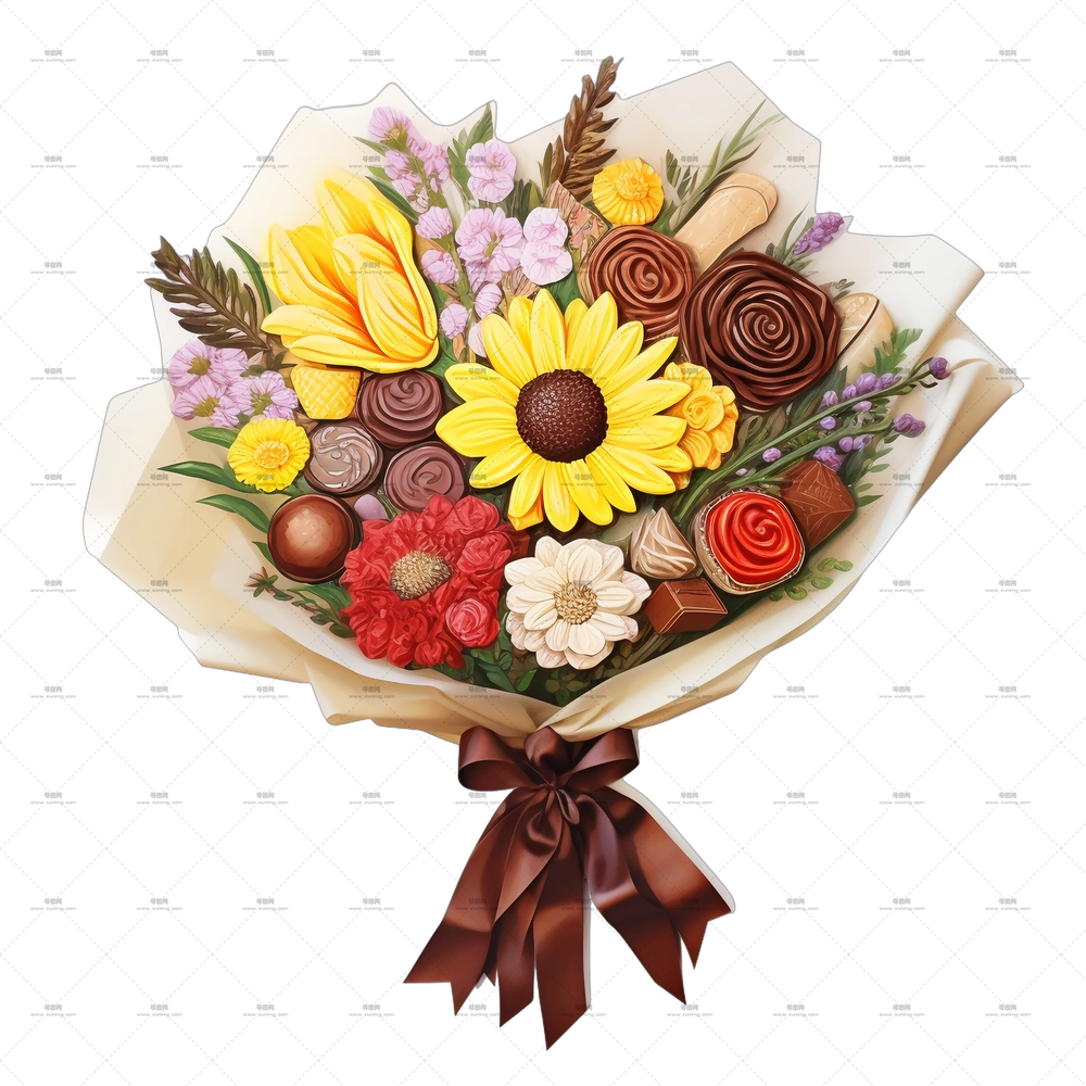 国际巧克力日 – 精美混合鲜花花束PNG免抠图预览图