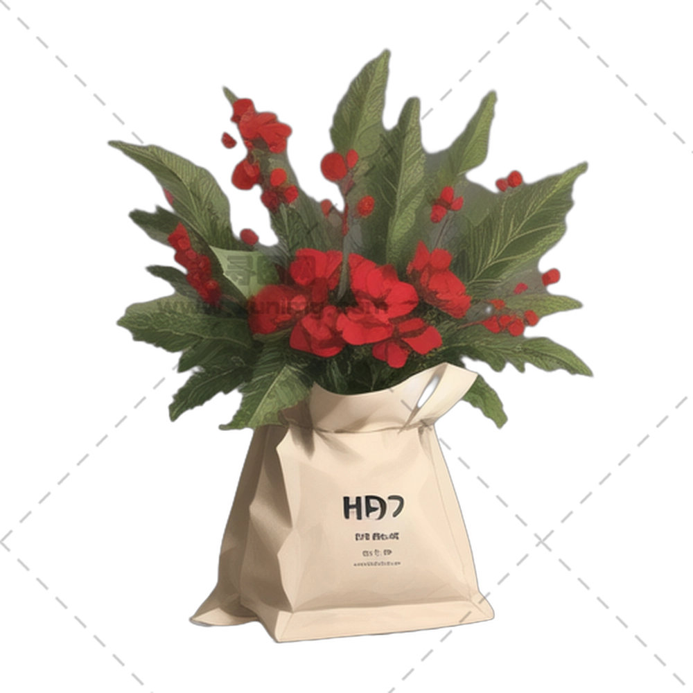 圣诞节 – 纸袋中的红色花朵花束PNG免抠图预览图 圣诞节 – 纸袋中的红色花朵花束PNG免抠图预览图