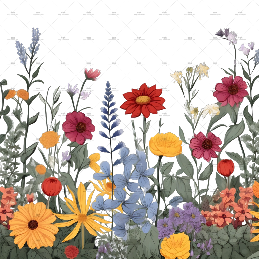 花边 – 美丽野生花卉束插画PNG免抠图预览图