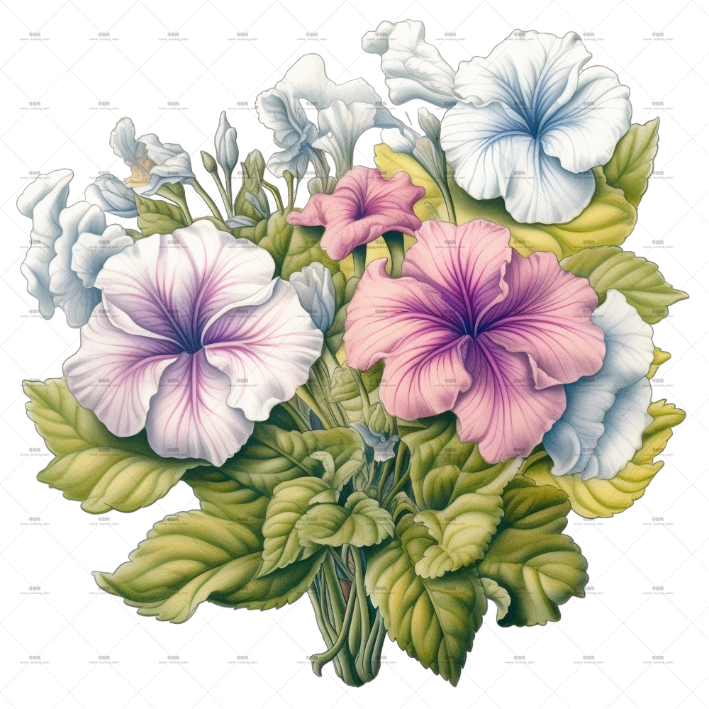 矮牵牛花 – 带有矮牵牛的艺术花束PNG免抠图预览图