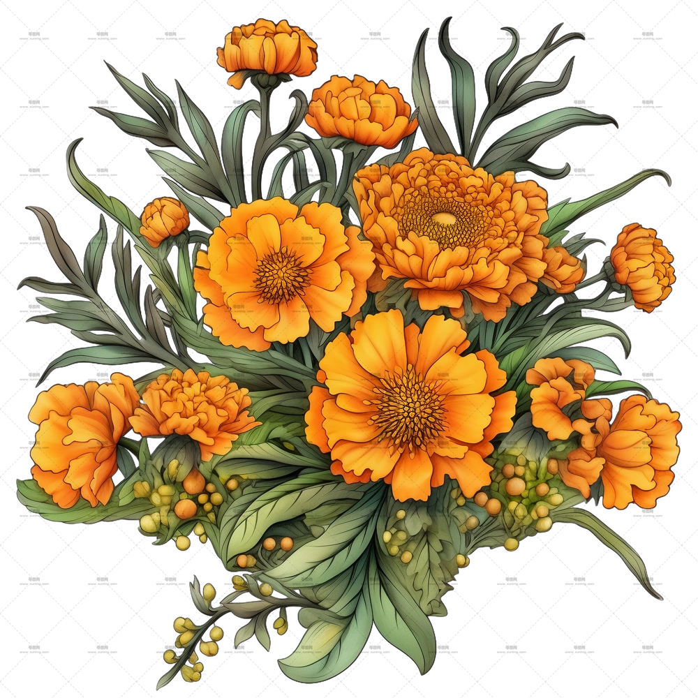 万寿菊 – 美丽的万寿菊花束PNG免抠图预览图