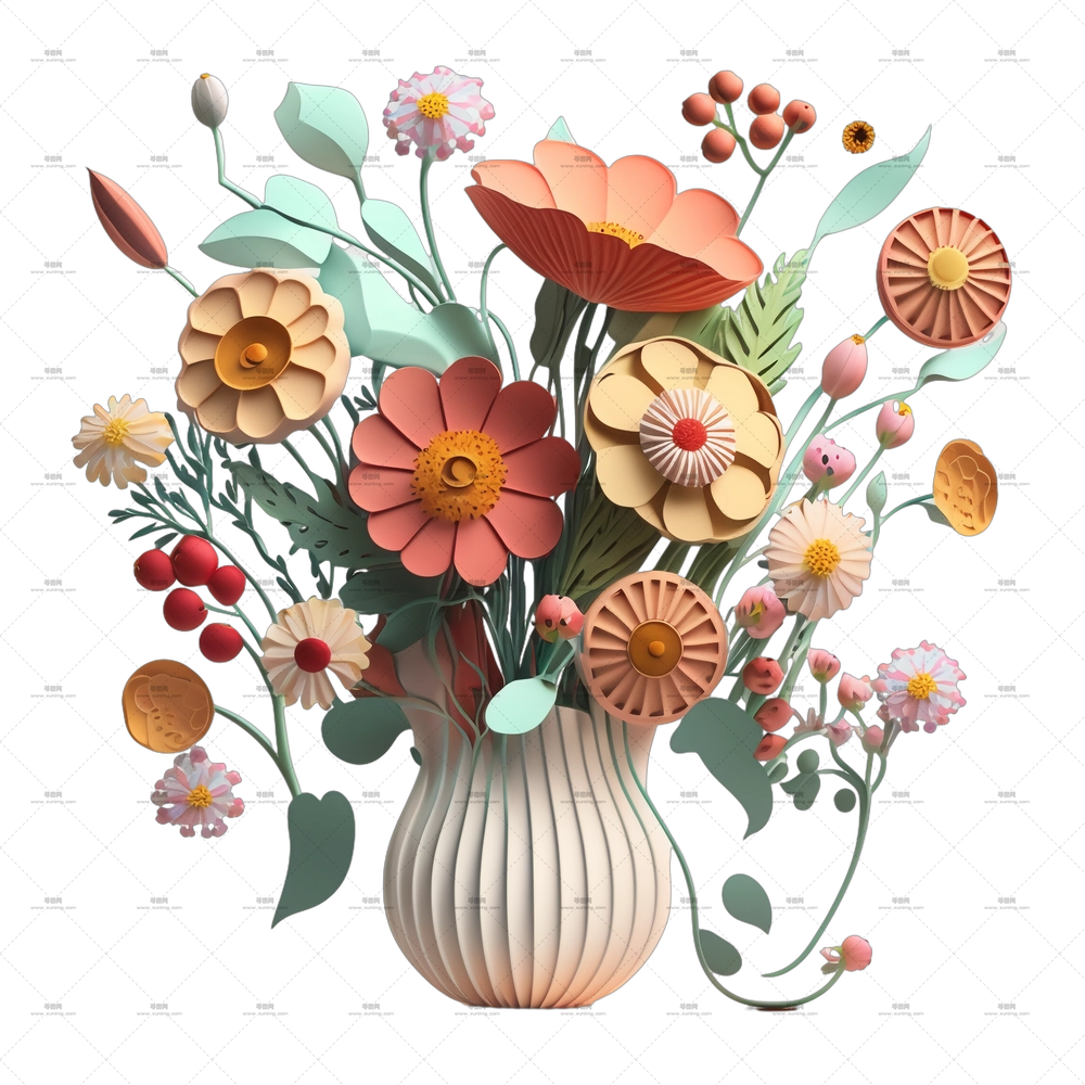 世界感恩日 – 装在花瓶里的彩色花束PNG免抠图预览图