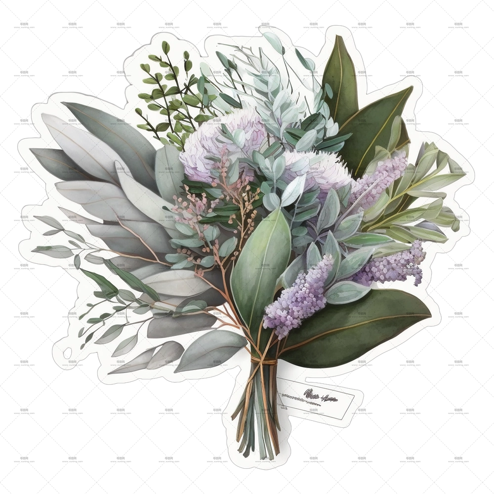 薰衣草 – 带有桉树和薰衣草的优雅花束PNG免抠图预览图
