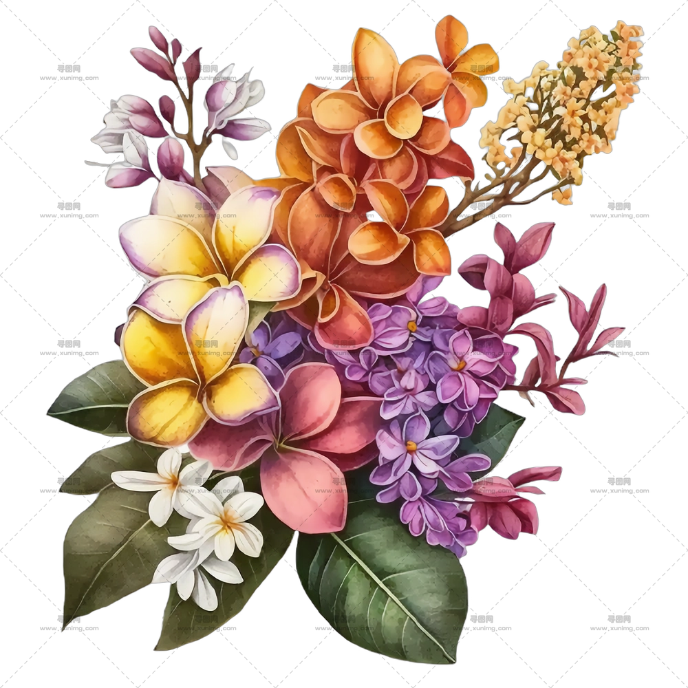 手绘香槟 – 多彩花卉束插画PNG免抠图预览图