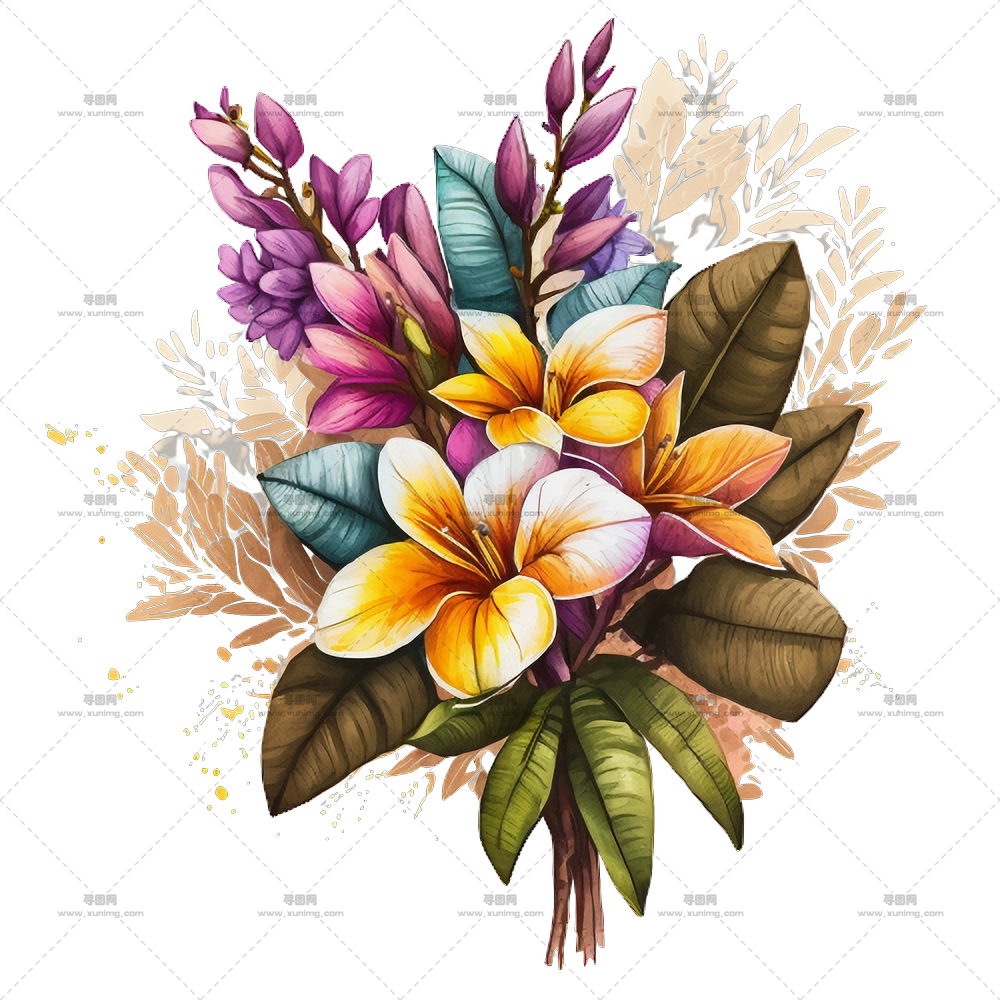 手绘香槟 – 多彩花束PNG免抠图预览图