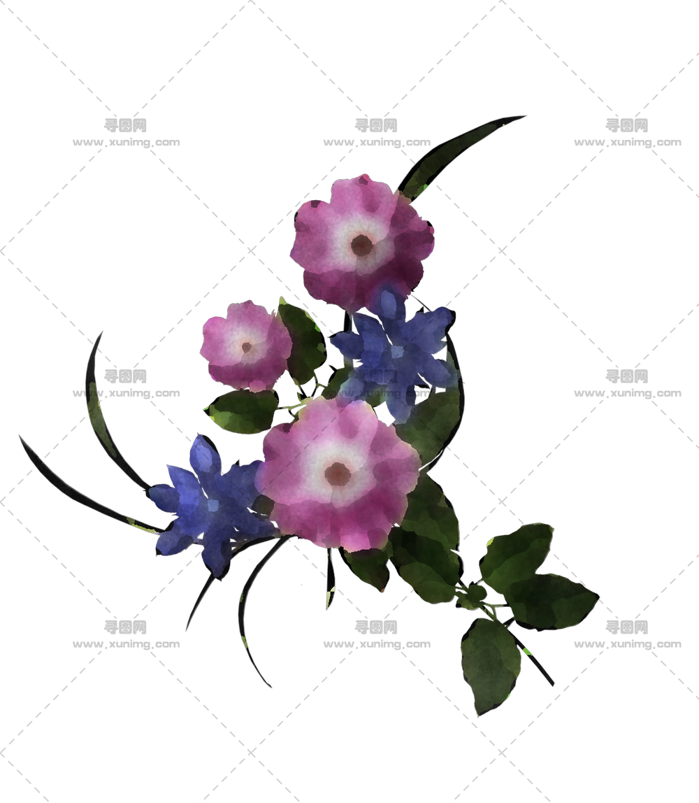 紫色和粉色花朵的艺术花束PNG免抠图预览图