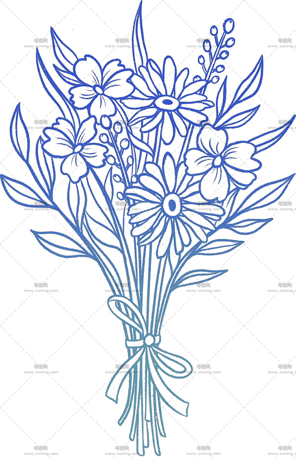 蓝色花朵花束插图PNG免抠图预览图