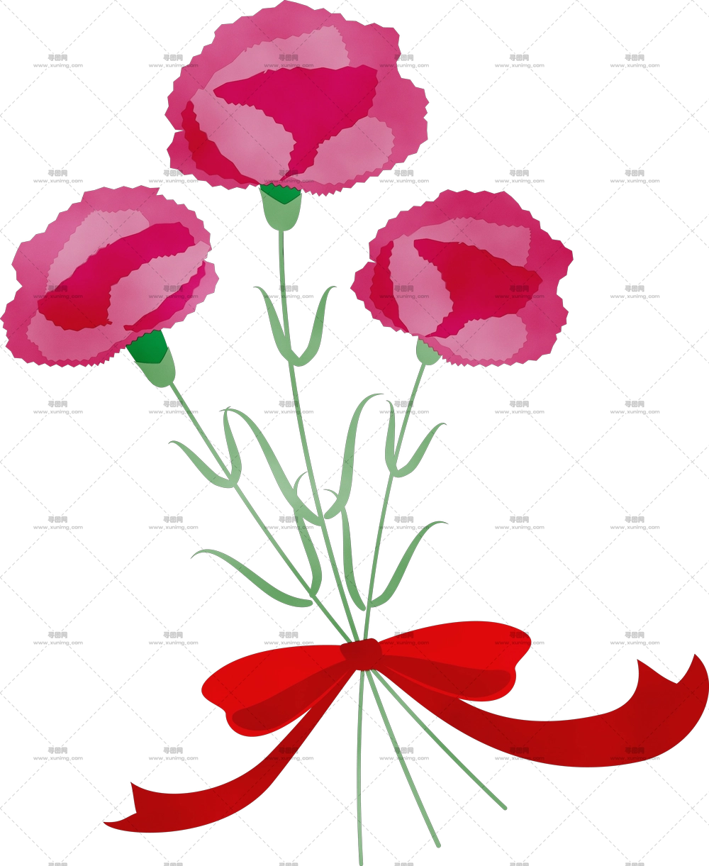 粉色花朵花束配红色丝带PNG免抠图预览图