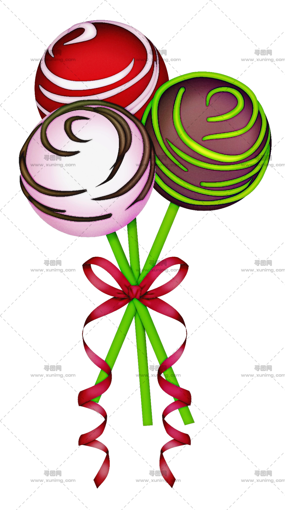 棒棒糖花束 – 带丝带的多彩棒棒糖花束PNG免抠图预览图