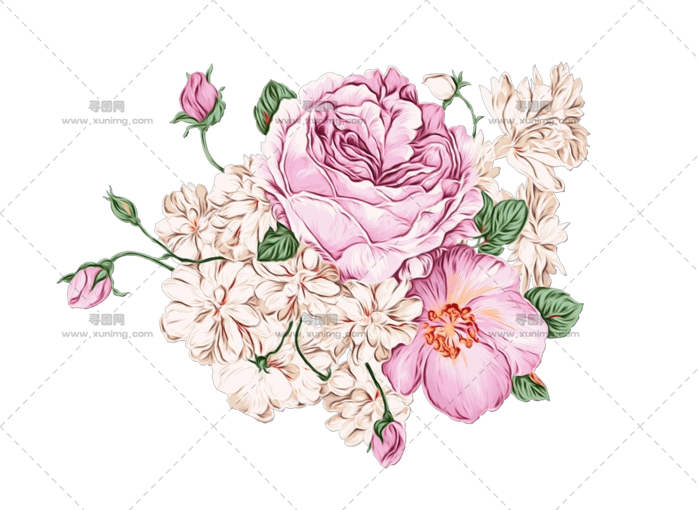 优雅花束，柔和粉色玫瑰PNG免抠图预览图