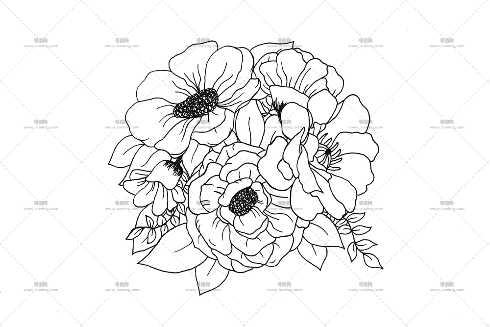 黑白花束插画PNG免抠图预览图 黑白花束插画PNG免抠图预览图