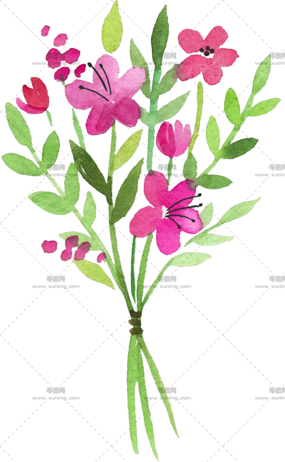 水彩画中的美丽花束PNG免抠图预览图