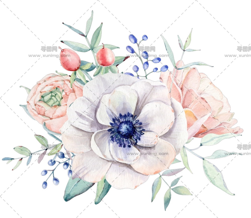 带有玫瑰和风信子的水彩花卉花束PNG免抠图预览图