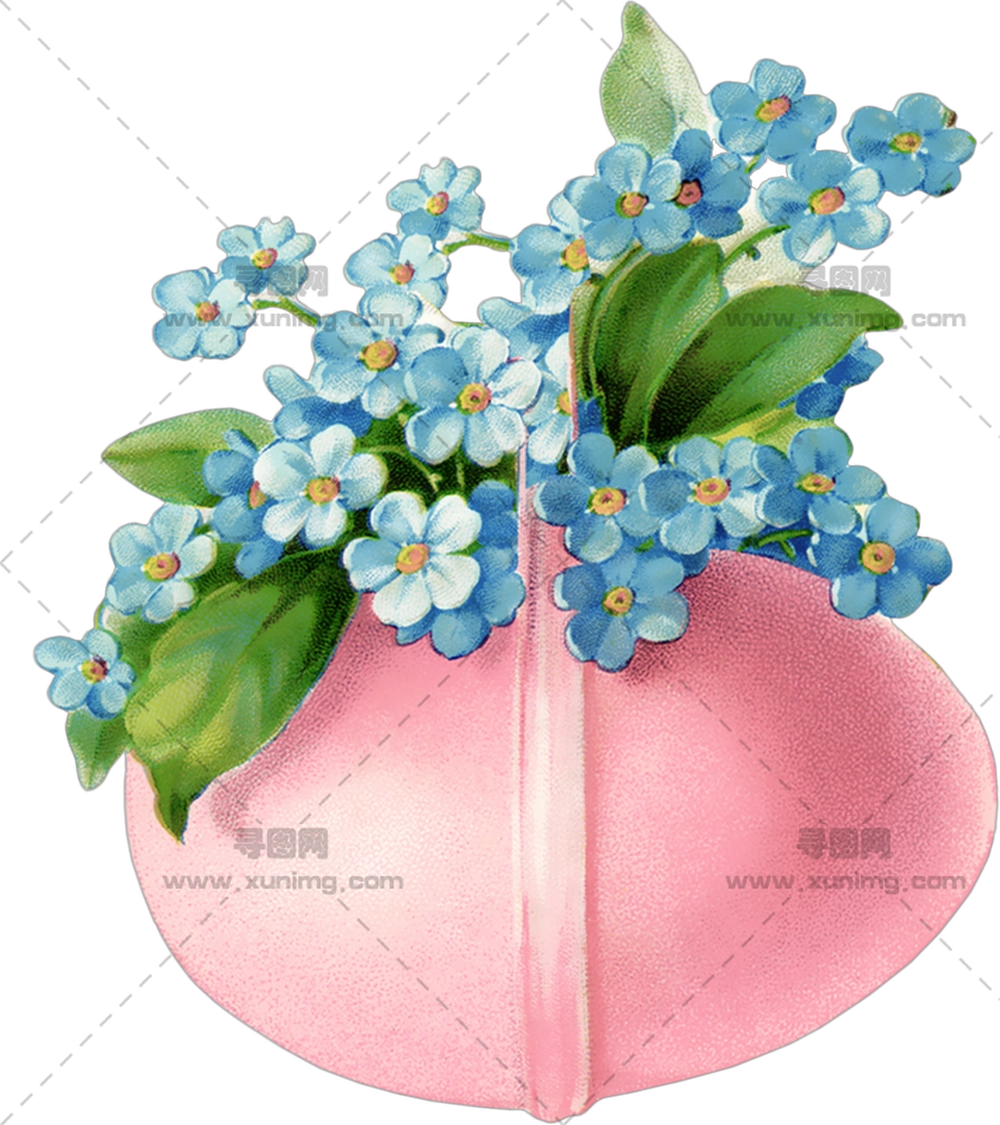 粉色花瓶中的蓝色花束PNG免抠图预览图