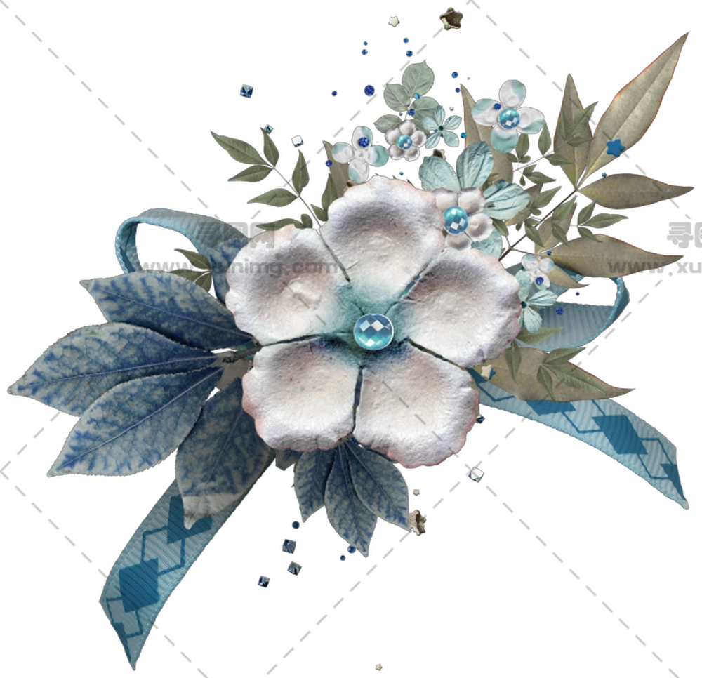 蓝调美丽花束PNG免抠图预览图