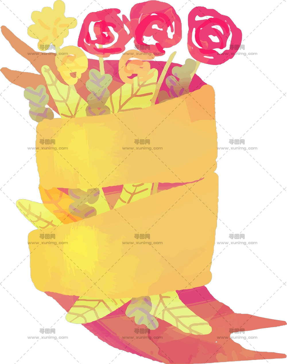 色彩缤纷的花束配丝带PNG免抠图预览图