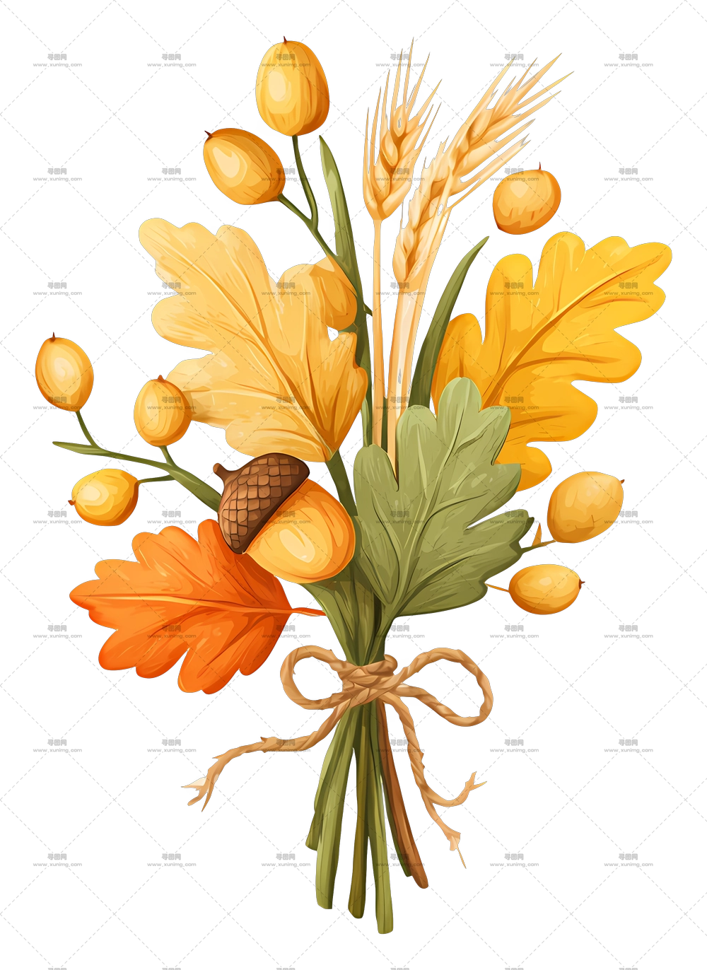 用麻绳系着的麦穗 – 乡村秋叶花束PNG免抠图预览图 用麻绳系着的麦穗 – 乡村秋叶花束PNG免抠图预览图