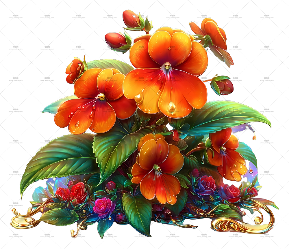 灿烂的花艺 – 鲜艳橙色花束PNG免抠图预览图