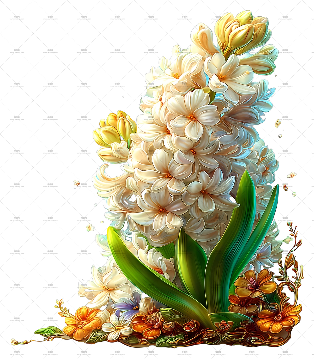 璀璨花朵 – 白色风信子花艺插图PNG免抠图预览图