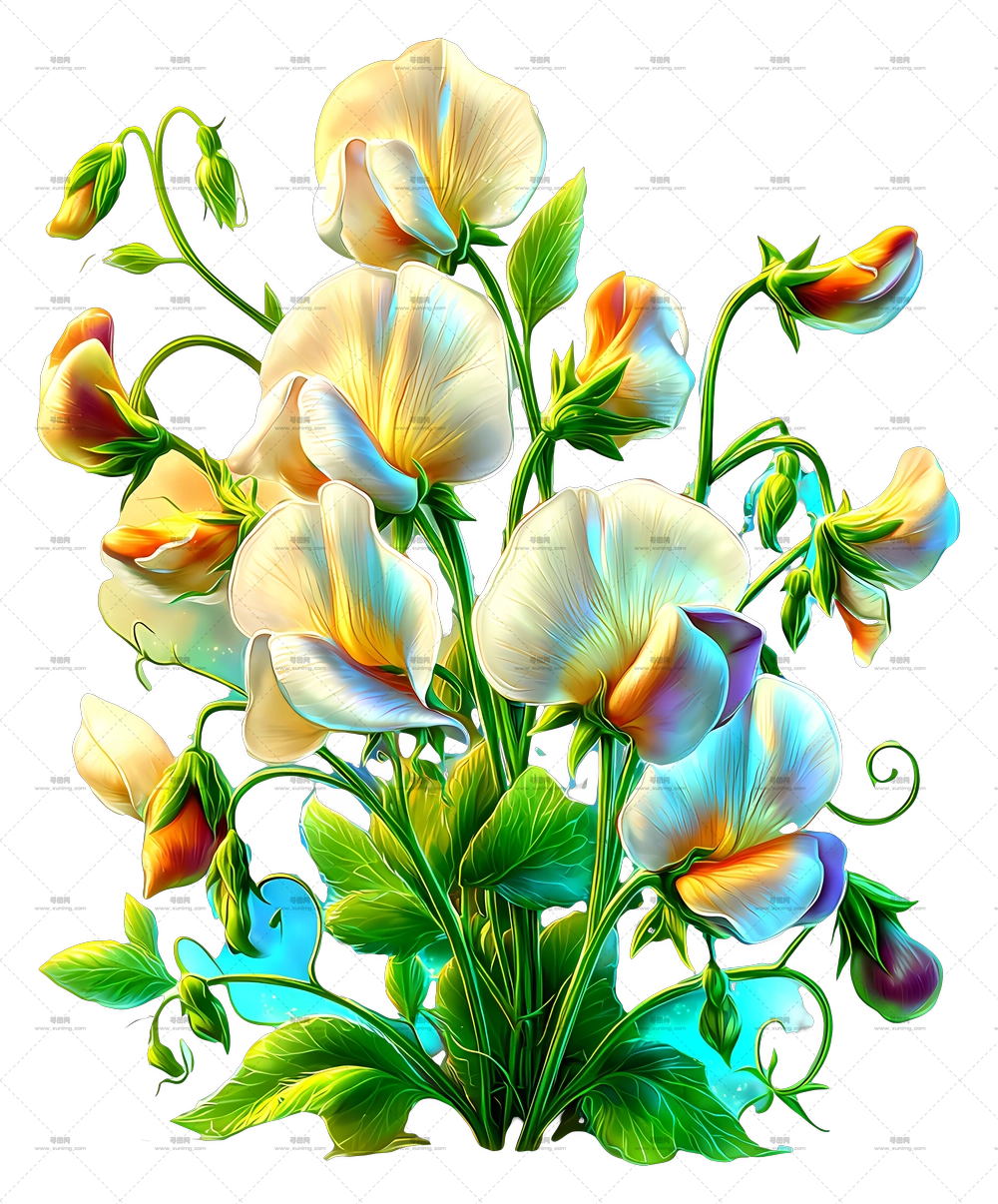 Radiant Flower Art – Vibrant Sweet Pea Flower IllustrationPNG免抠图预览图