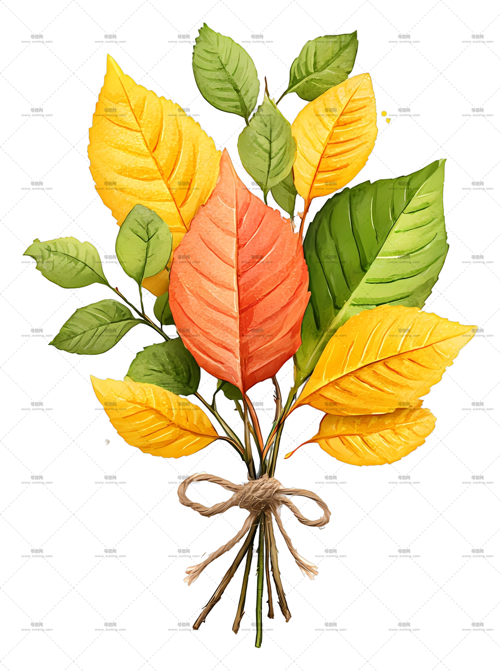 系着麻绳的秋叶 – 秋季落叶花束插画PNG免抠图预览图