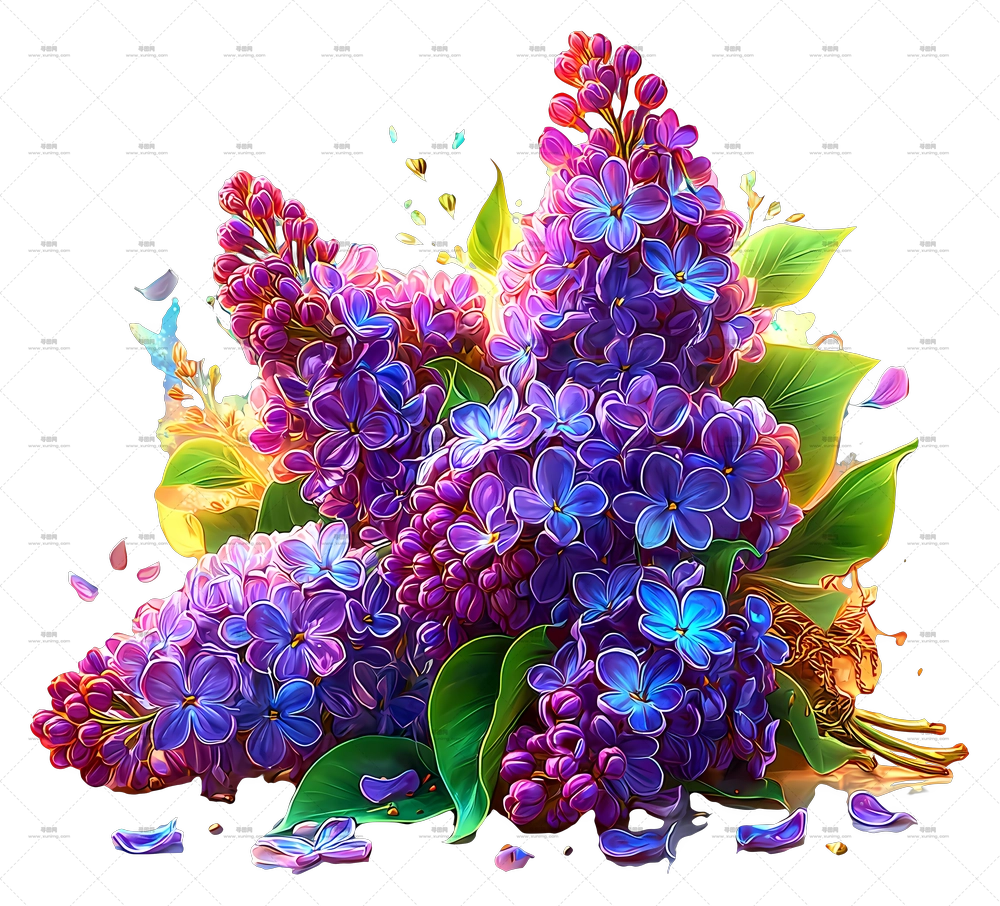 璀璨紫丁香 – 生机勃勃的紫色紫丁香插画PNG免抠图预览图