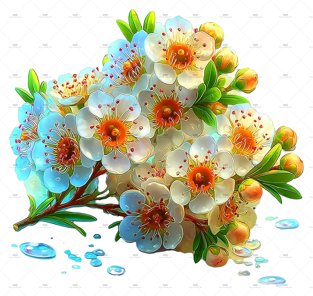 璀璨蜡花 – 白色花蕾花束插画PNG免抠图预览图