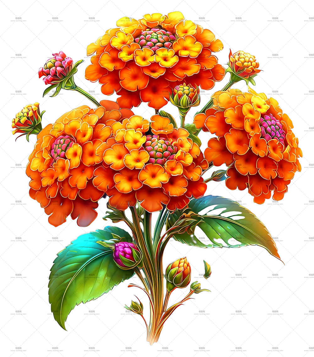 璀璨万寿菊 – 明亮的橙色万寿菊花束PNG免抠图预览图