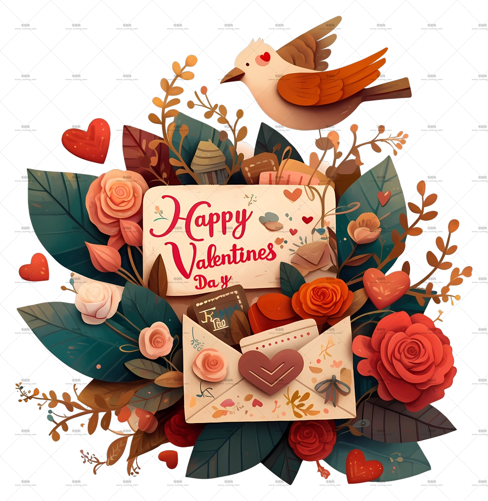 快乐情人节 – 快乐情人节花卉卡片PNG免抠图预览图