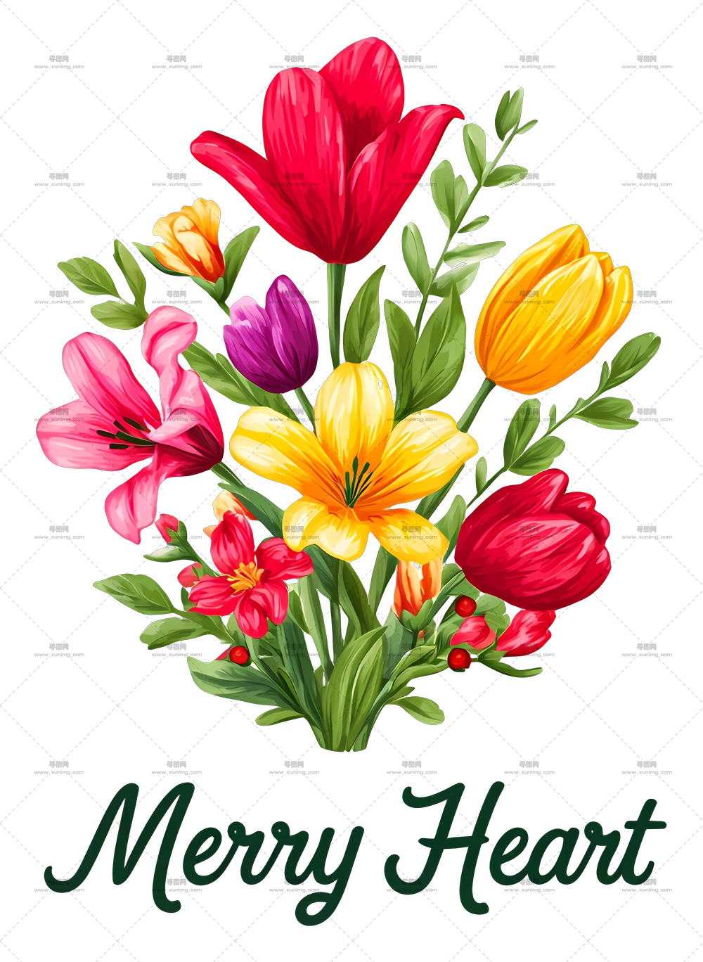快乐之心 – 多彩郁金香花束插画PNG免抠图预览图
